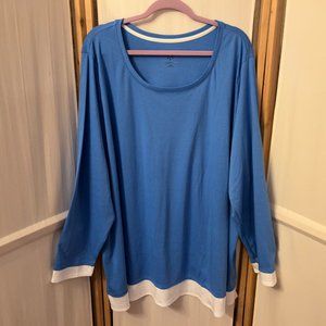 ISAAC MIZRAHI LIVE Sz 5X Blue Long Sleeve Tunic Top w/ White Trim